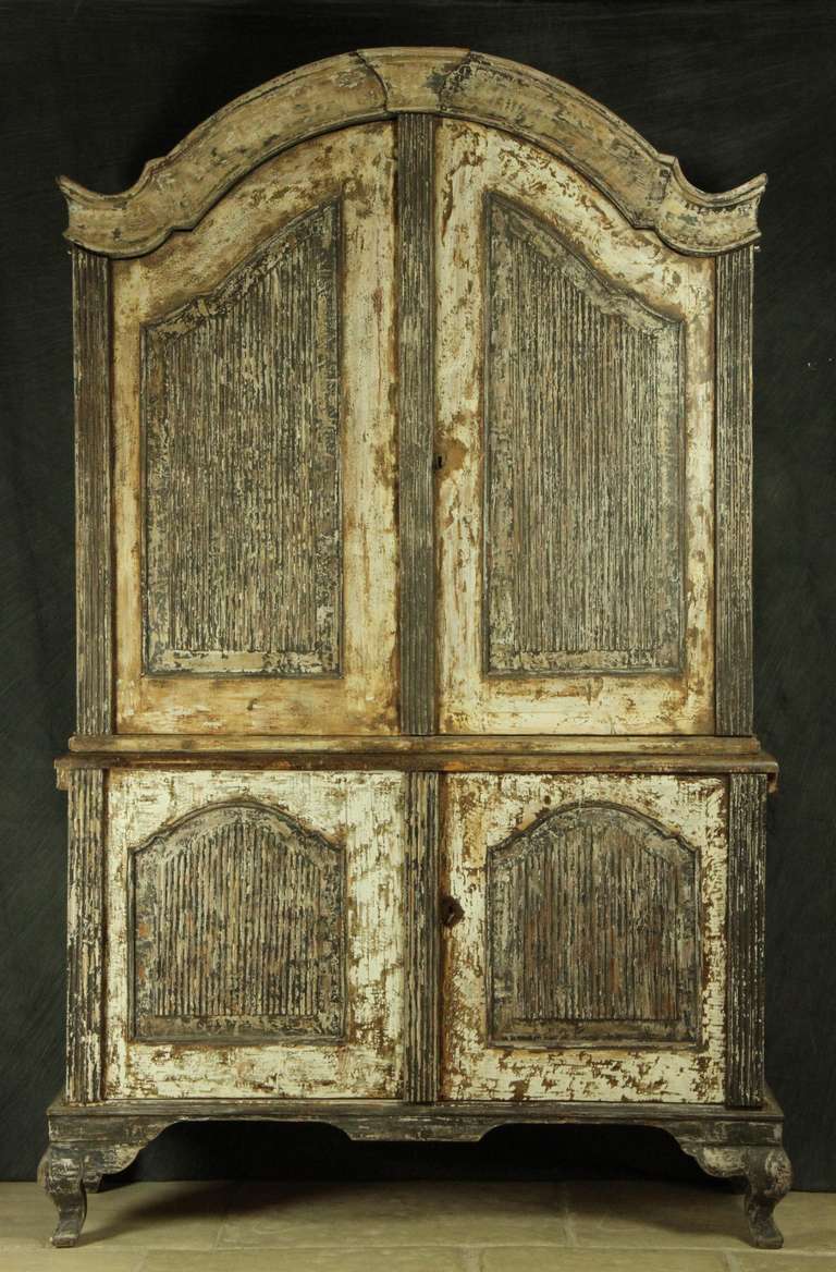 Mid 18th century Swedish Rococo cabinet in old paint. 