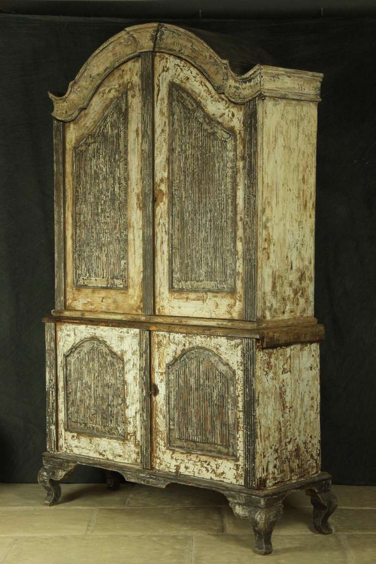 18th Century and Earlier Mid 18th Century Swedish Rococo Cabinet in Old Paint