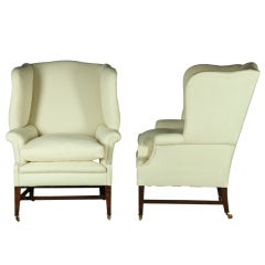 Pair of Large Scale English Wing Armchairs - Late 19th Century