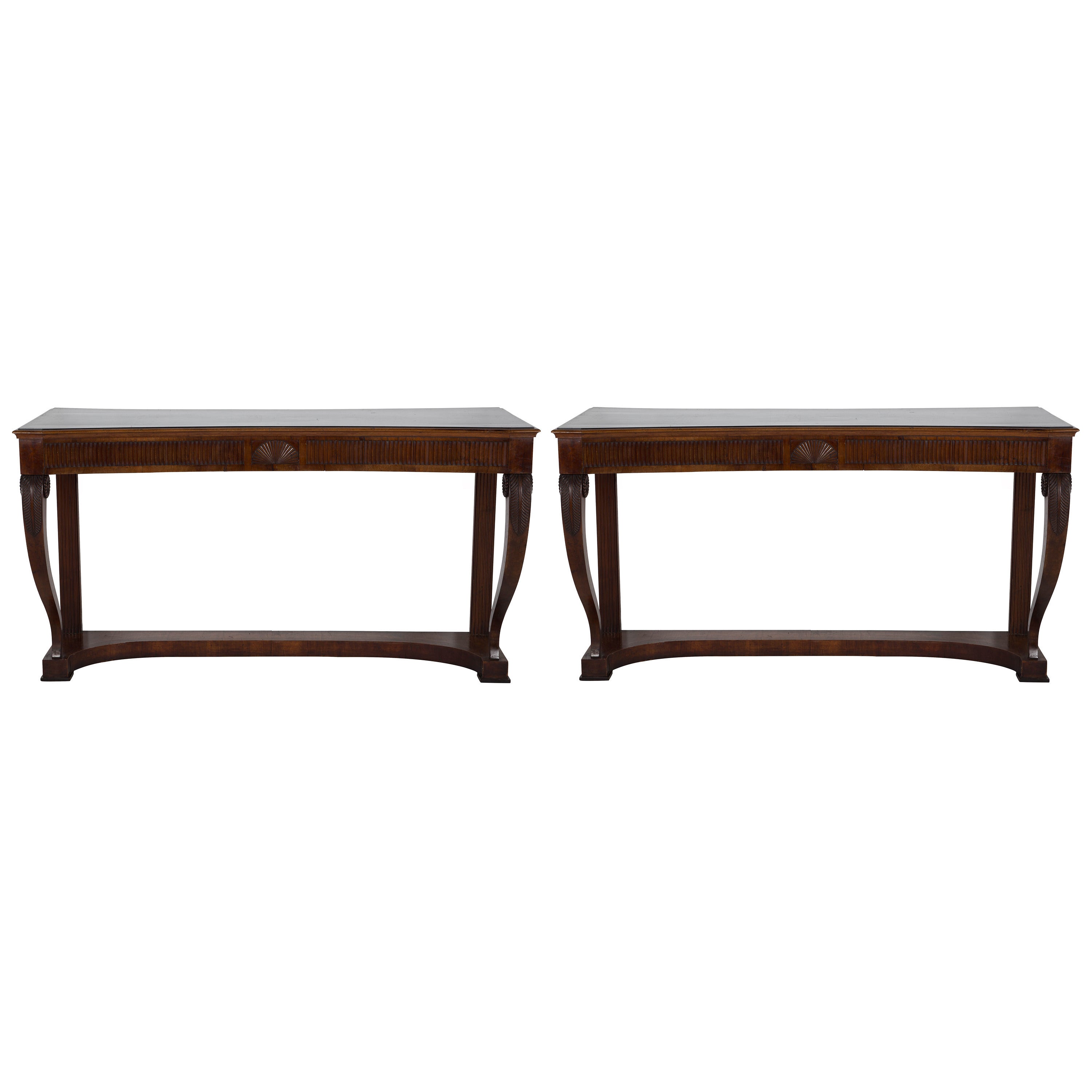Rare Pair of Walnut Console Tables