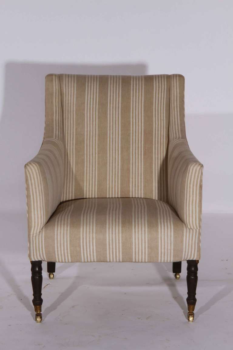 English Armchair Recovered in Antique Ticking