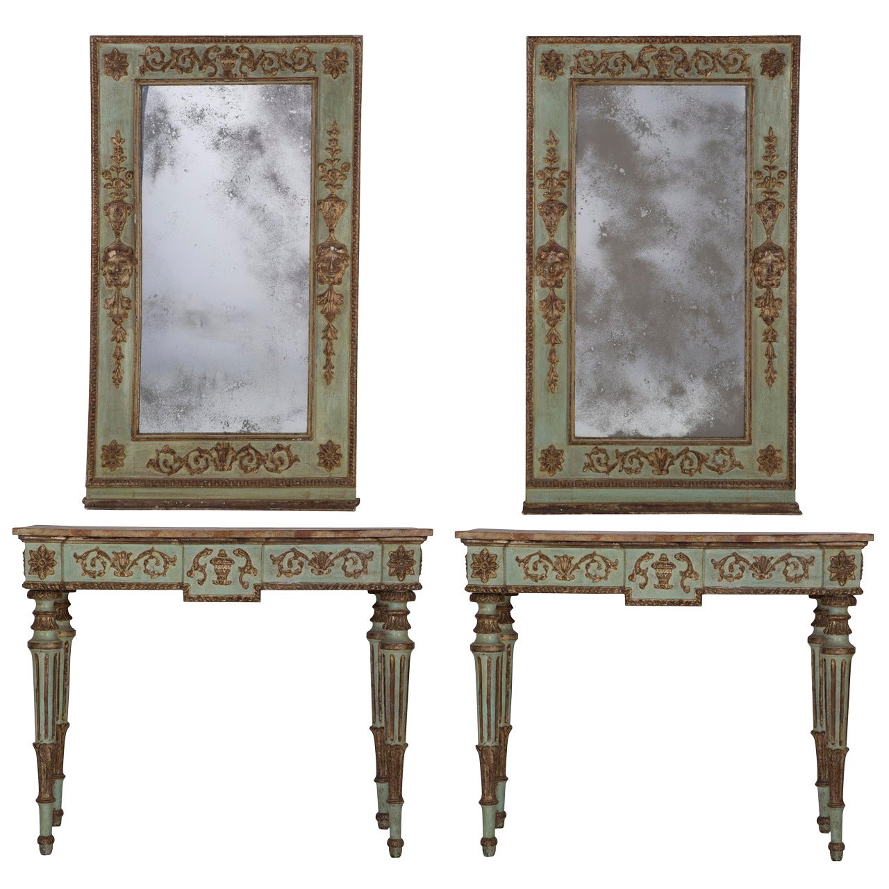 Pair of Italian Consoles with Mirrors c.1950