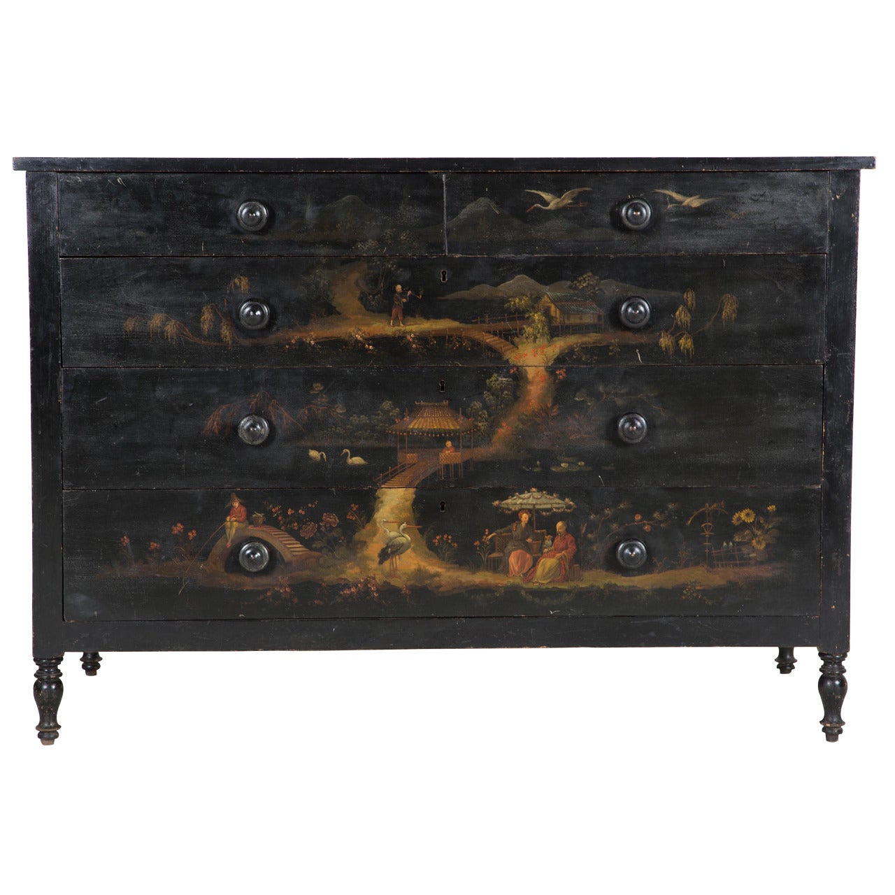 French Ebonised Chinoiserie Commode
