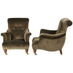Handsome and Grand Scale Pair of English Library Armchairs c.1870