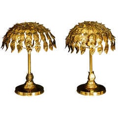 Pair of 1970
s Gilt Metal Tommaso Barbi Lamps