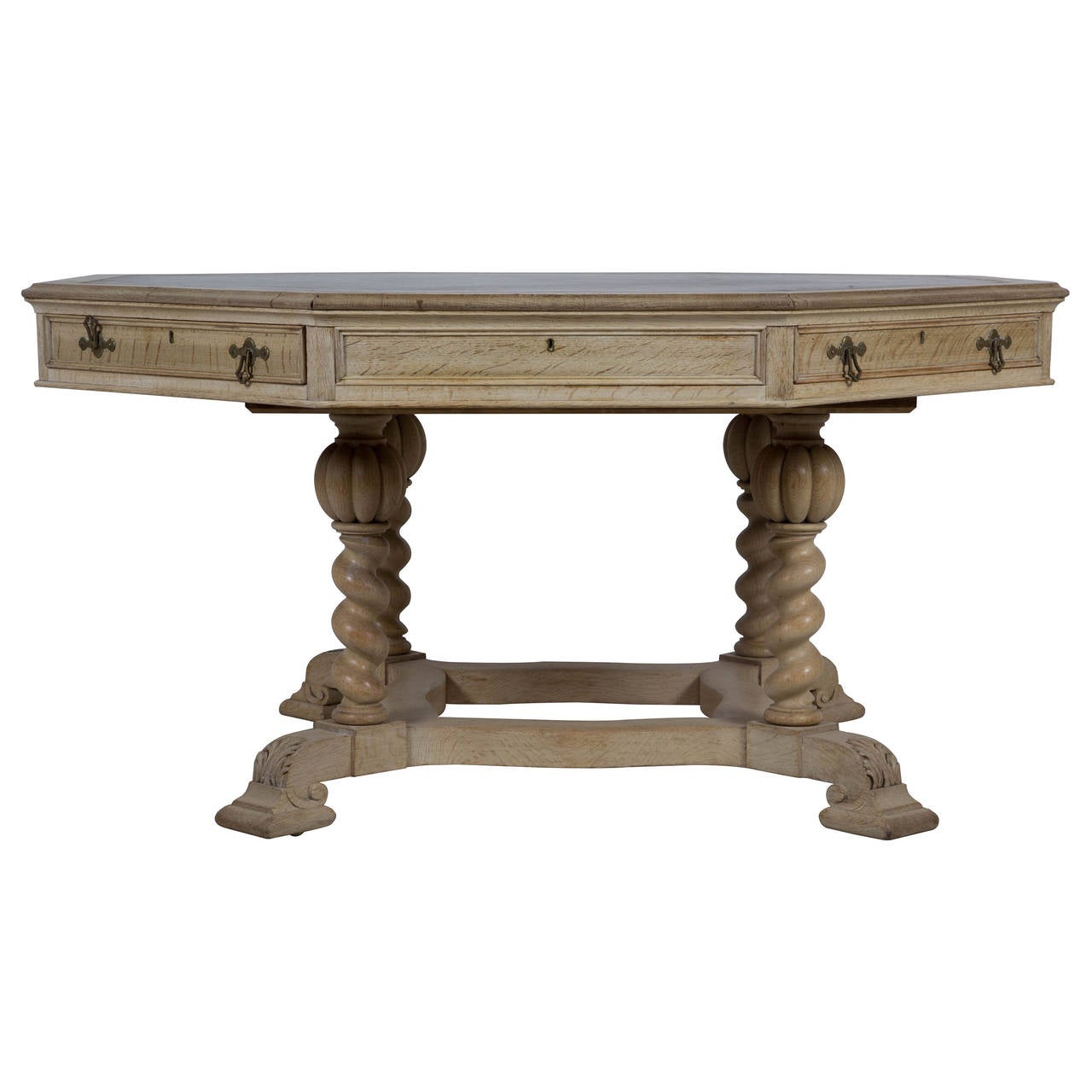 19th Century Bleached Oak Octagon Library Table