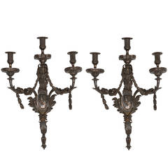 A Pair of Large Bronze Wall Lights 1