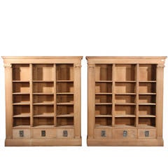 Pair of Bleached Oak Architectural Bookcases