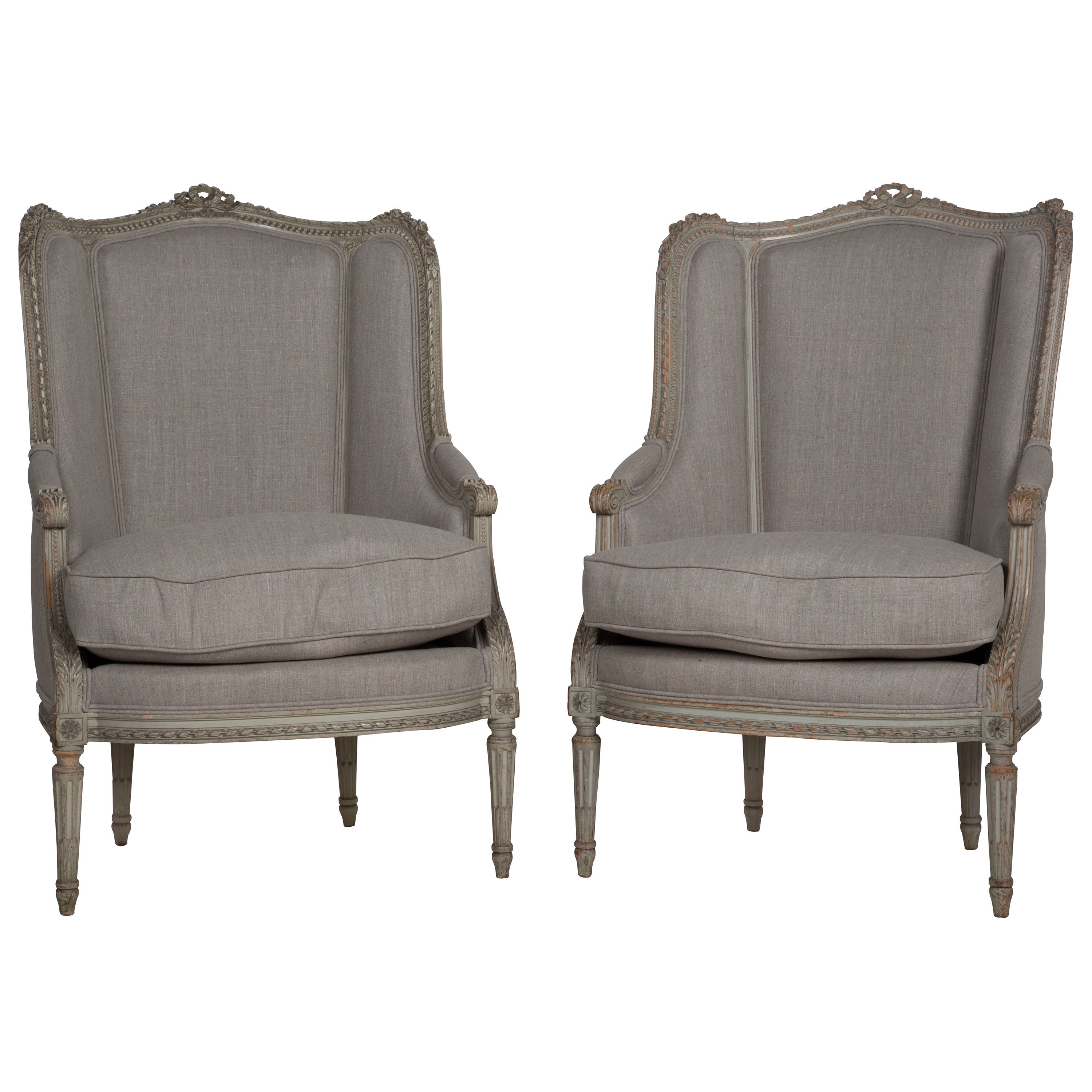Pair of Painted Wing Armchairs