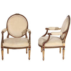 Pair of French Fauteuils in Original Gilding and Paint