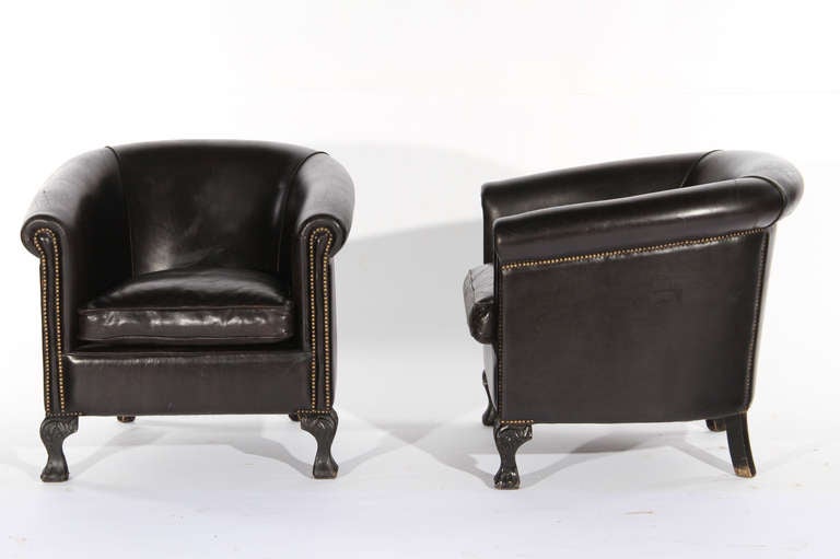 English Leather Tub Armchairs