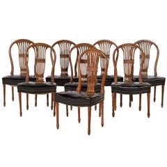 Set of 8 English Elm and Leather Chairs