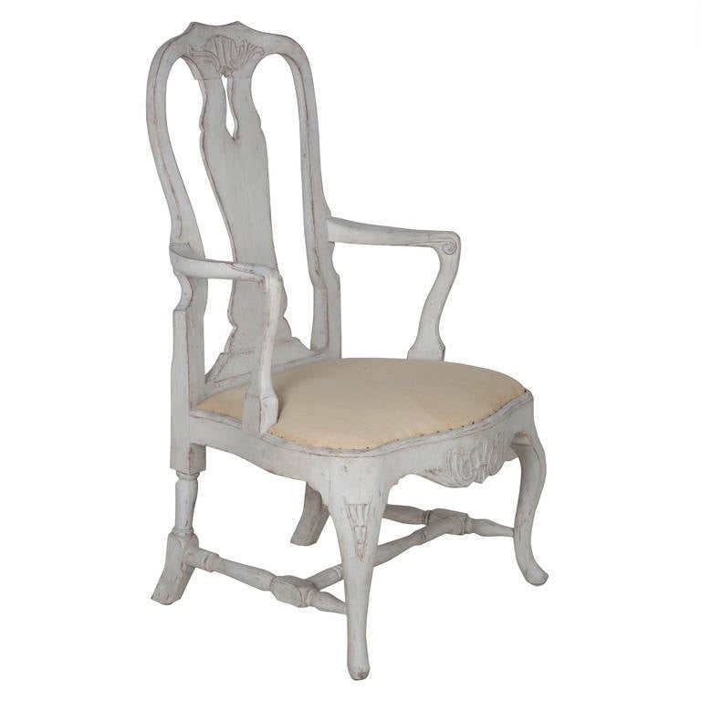 Pair of 19th century Swedish Rococo style armchairs c.1850.