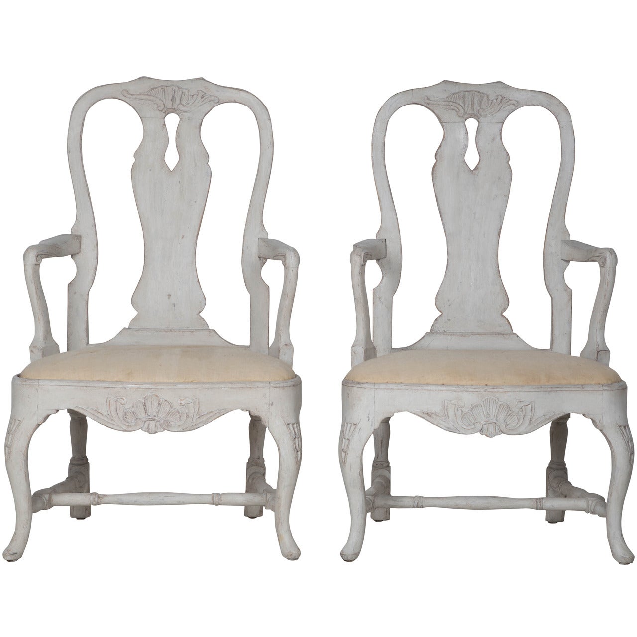 Pair of Swedish Rococo Style Armchairs