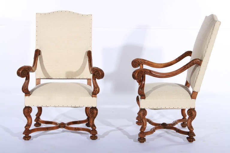 Pair of late 19th century French walnut armchairs in late 17th century style
