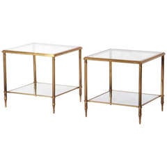 1960s French Brass and Glass End Tables