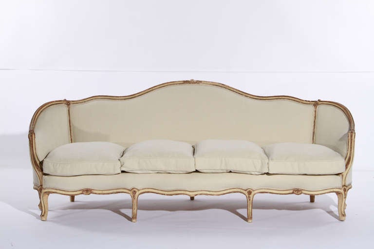 19th Century French Corbeille sofa in original paint - recovered.