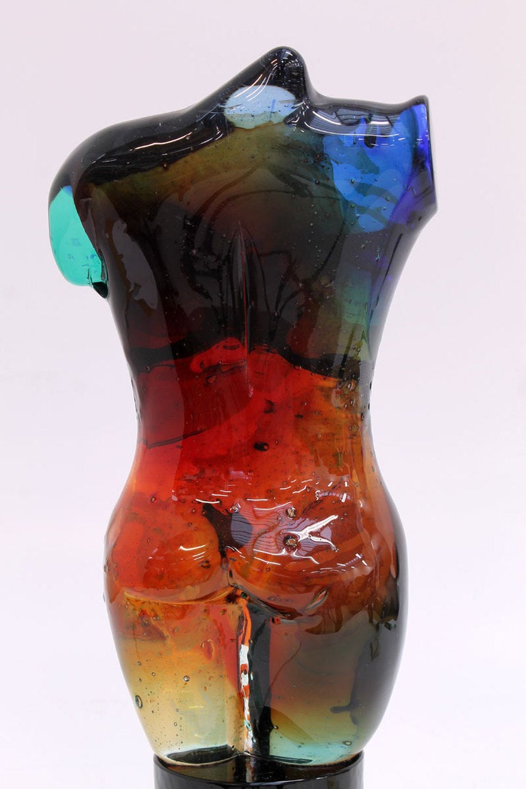 Contemporary Murano glass sculpture of a female torso by Maestro Giuliano Tosi. 1