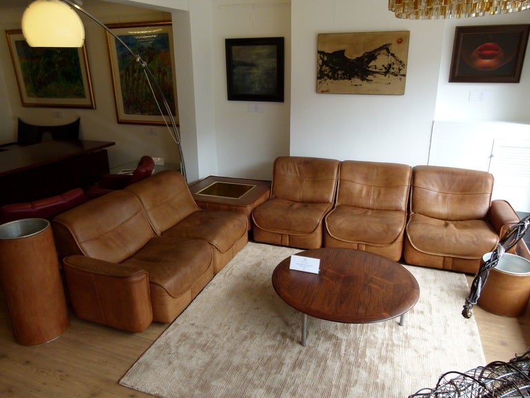 Mid-Century Modern Vintage de Sede modular suite with planters c.1972 Buffalo leather