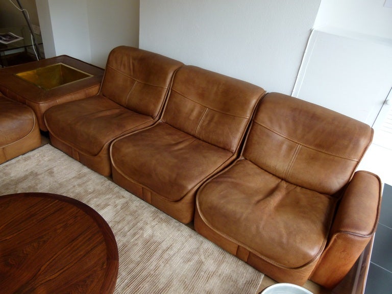 Swiss Vintage de Sede modular suite with planters c.1972 Buffalo leather