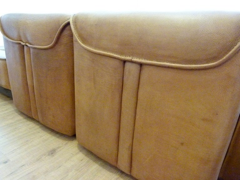 Vintage de Sede modular suite with planters c.1972 Buffalo leather 2