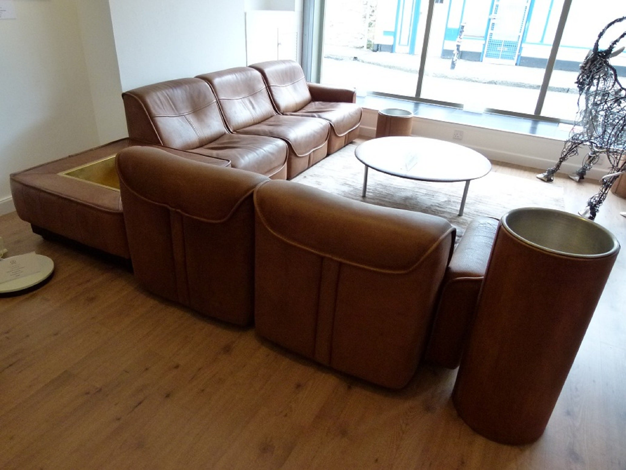 Vintage de Sede modular suite with planters c.1972 Buffalo leather