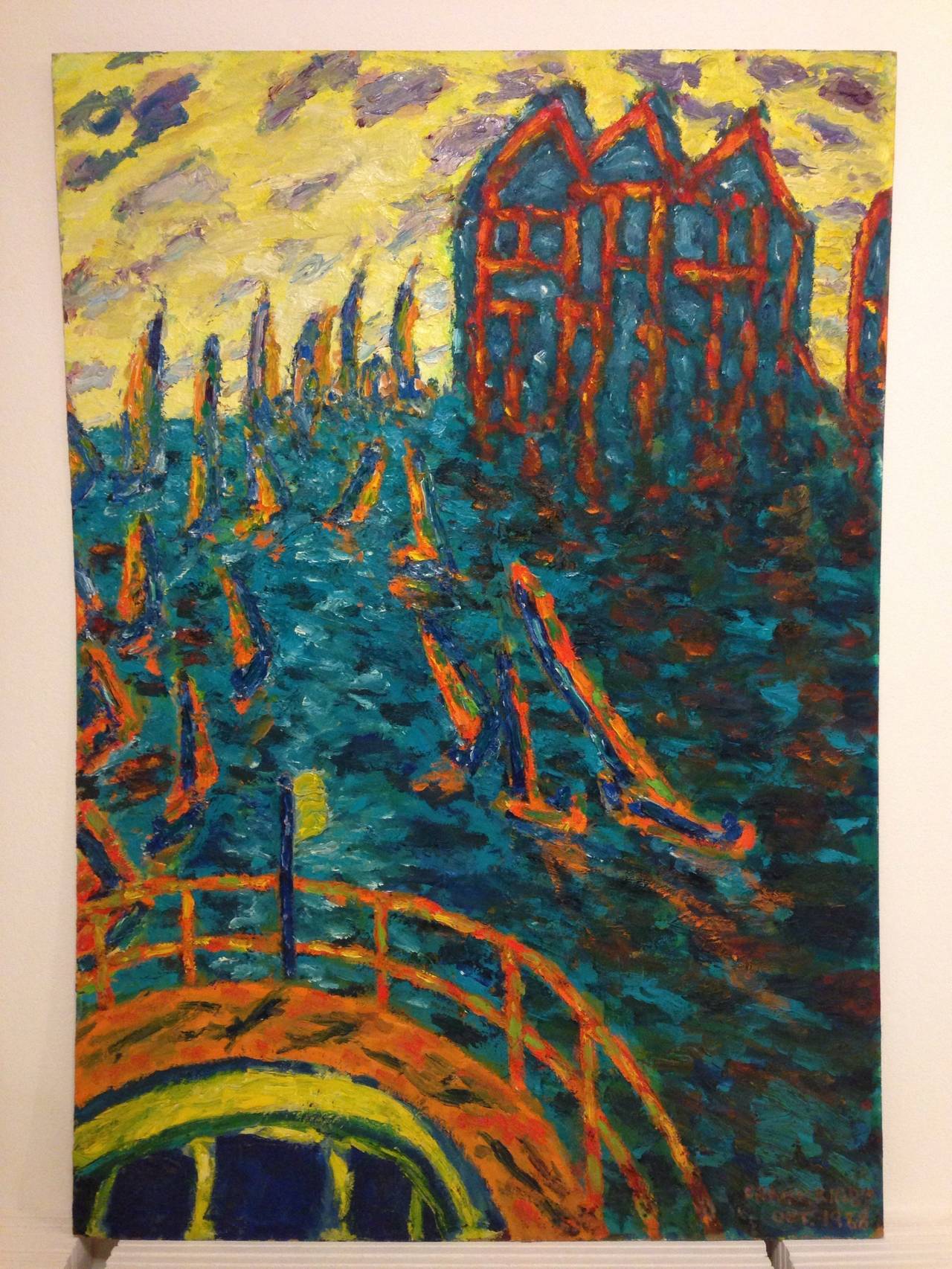 Mid-Century Abstract Painting by the Rare London Artist Frank Kirby, circa 1980s