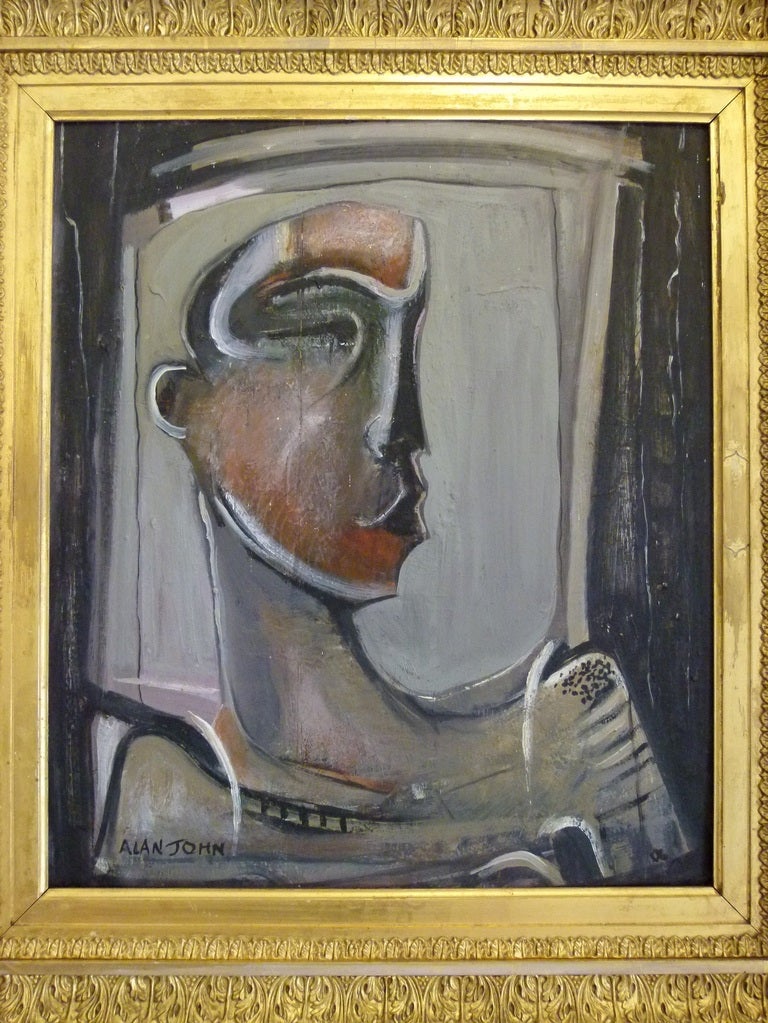 Mirror Head is stunning original oil by British painter and sculptor Alan John. This painting dates from 1980.

Alan John has been a regular exhibitor at the Royal Academy Summer Show since 1951. To try to describe his paintings would be futile,