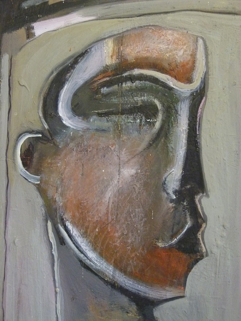Mirror Head, Original Oil by British Painter / Sculptor Alan John, circa 1980 In Excellent Condition For Sale In London, GB
