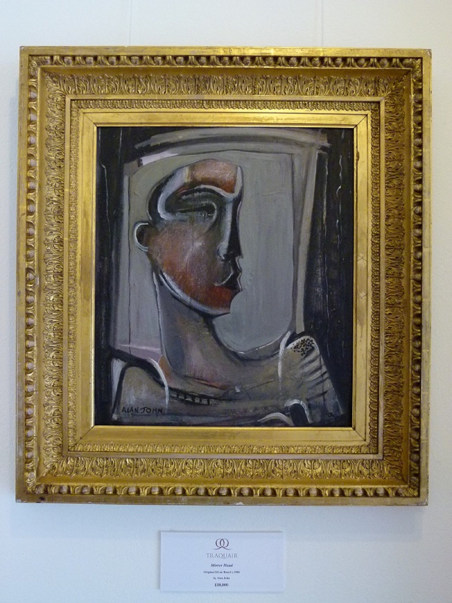 Mirror Head, Original Oil by British Painter / Sculptor Alan John, circa 1980 For Sale