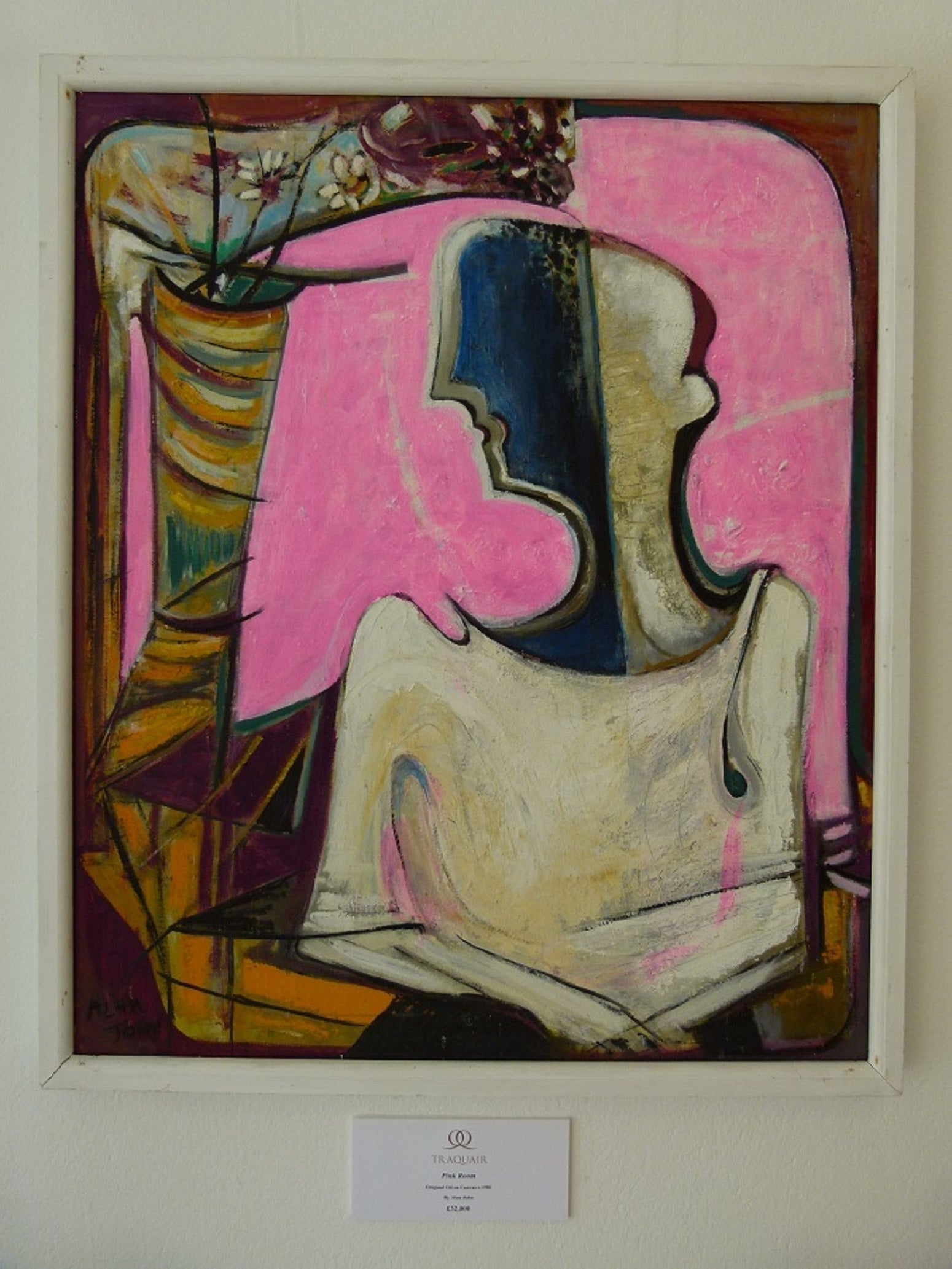 Pink Room by Alan John Original Oil on Canvas, circa 1980 For Sale