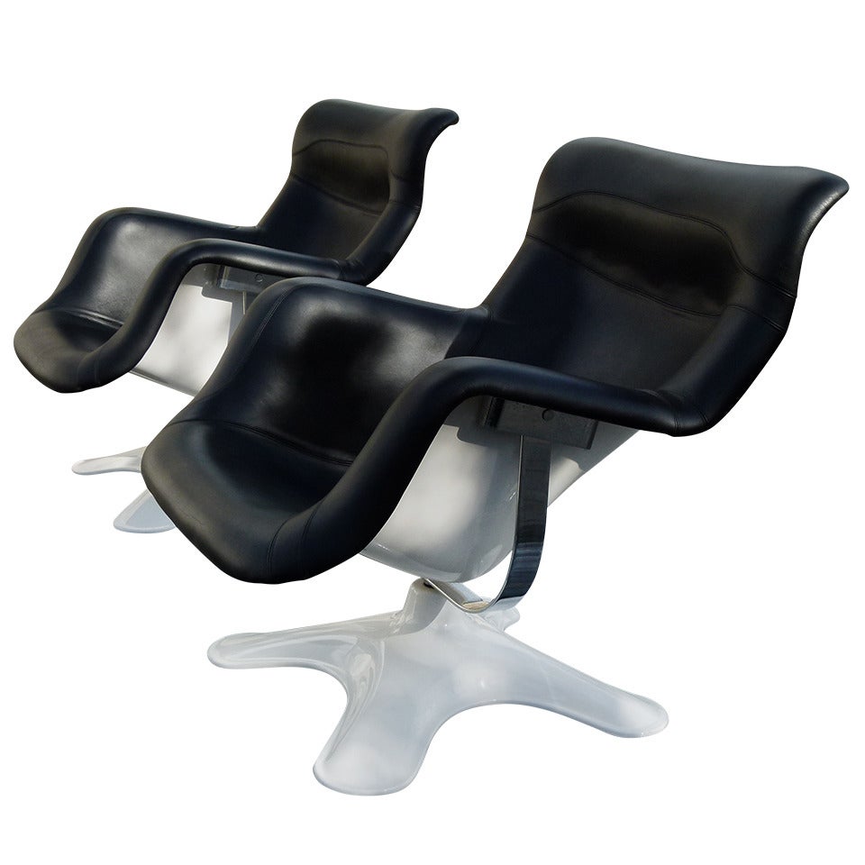Pair of Karuselli Lounge Chairs in Black Leather by Yrjo Kukkapuro for Haimi