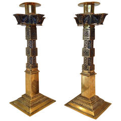 Pair of Brass Candlesticks, Anglo-Indian c.1840