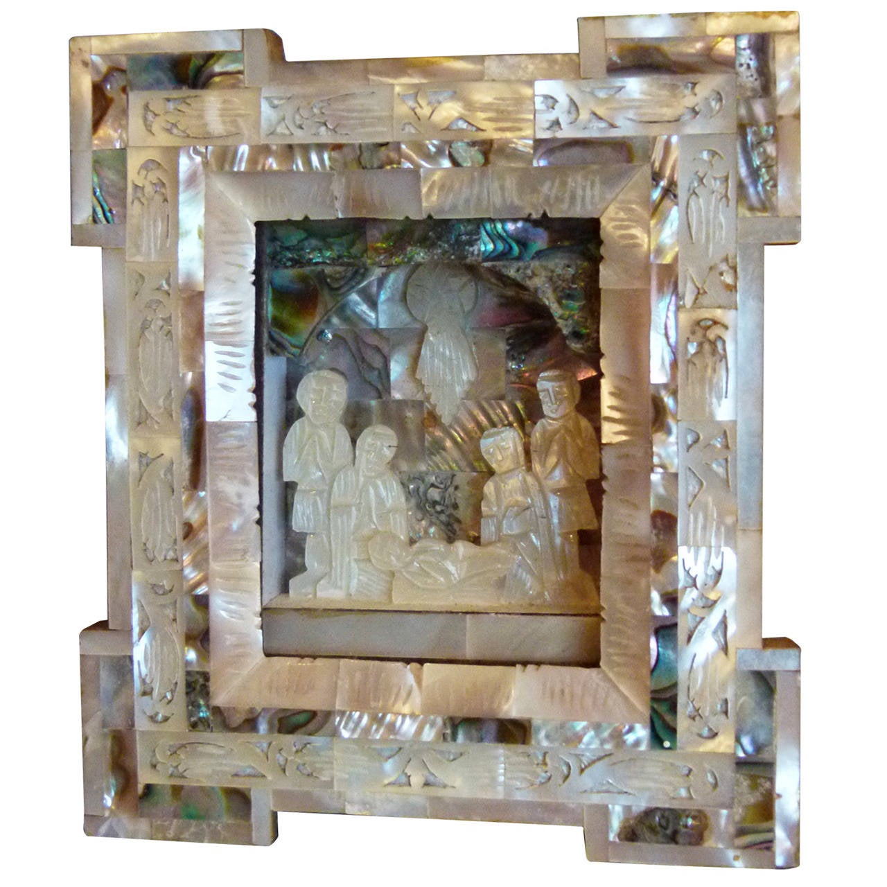 Mother of Pearl Framed Nativity Scene For Sale