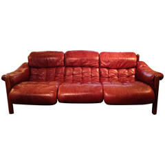 Vintage Danish Rosewood Sofa in Oxblood Leather, circa 1960s