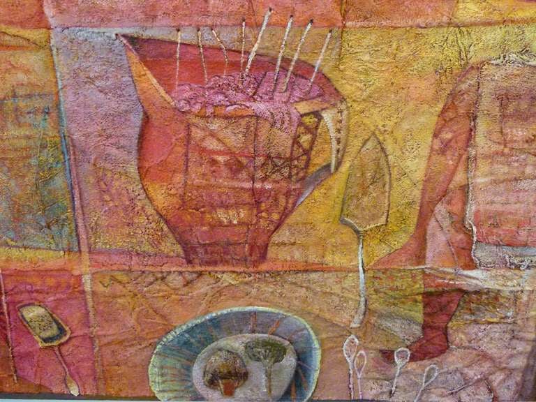 Feast by Phillippa Clayden, Original Oil and Mixed Media on Linen, circa 2013 For Sale 1