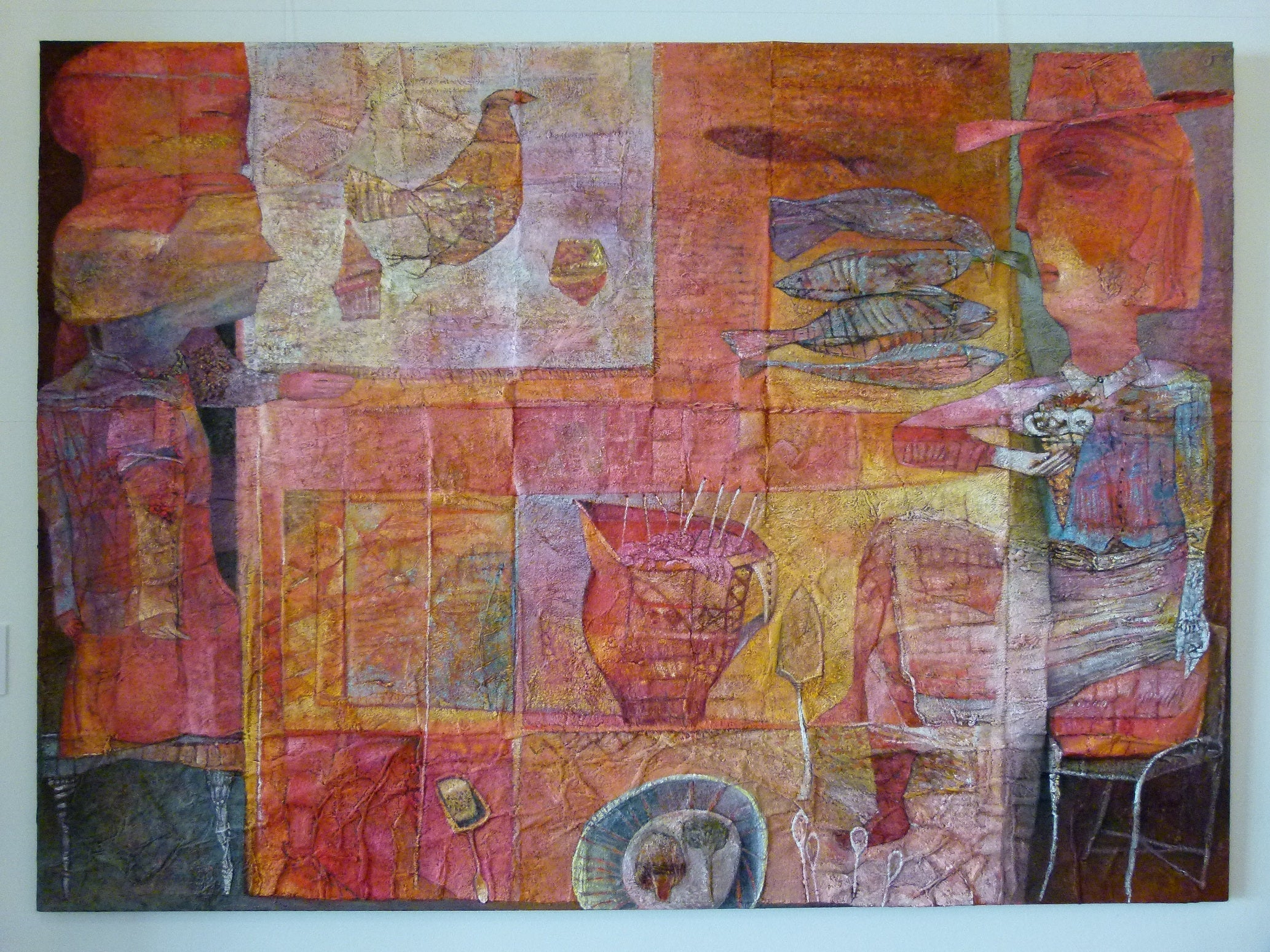 Feast by Phillippa Clayden, Original Oil and Mixed Media on Linen, circa 2013 For Sale