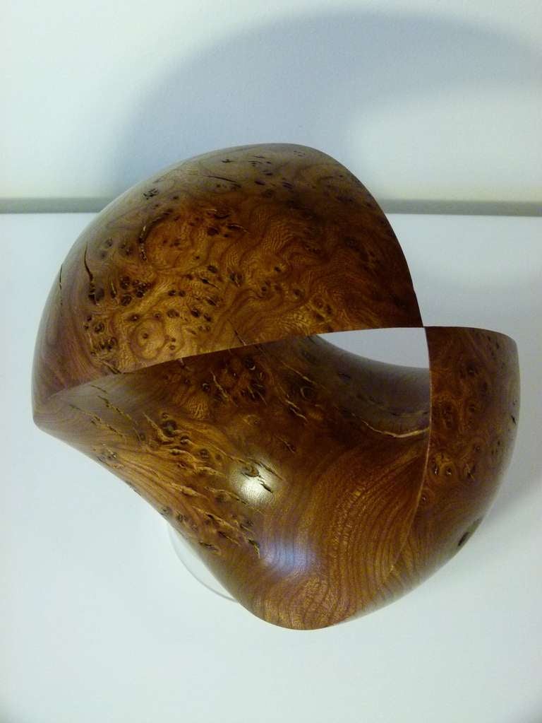Modern Contemporary abstract sculpture, 4D Sphere in Burr Elm by Samvado 200mm For Sale