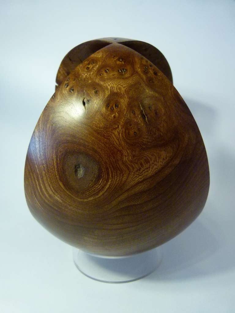 Contemporary abstract sculpture, 4D Sphere in Burr Elm by Samvado 200mm For Sale 1