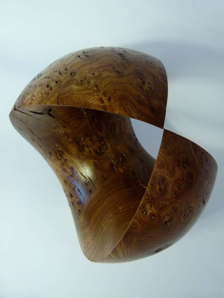 British Contemporary abstract sculpture, 4D Sphere in Burr Elm by Samvado 200mm For Sale