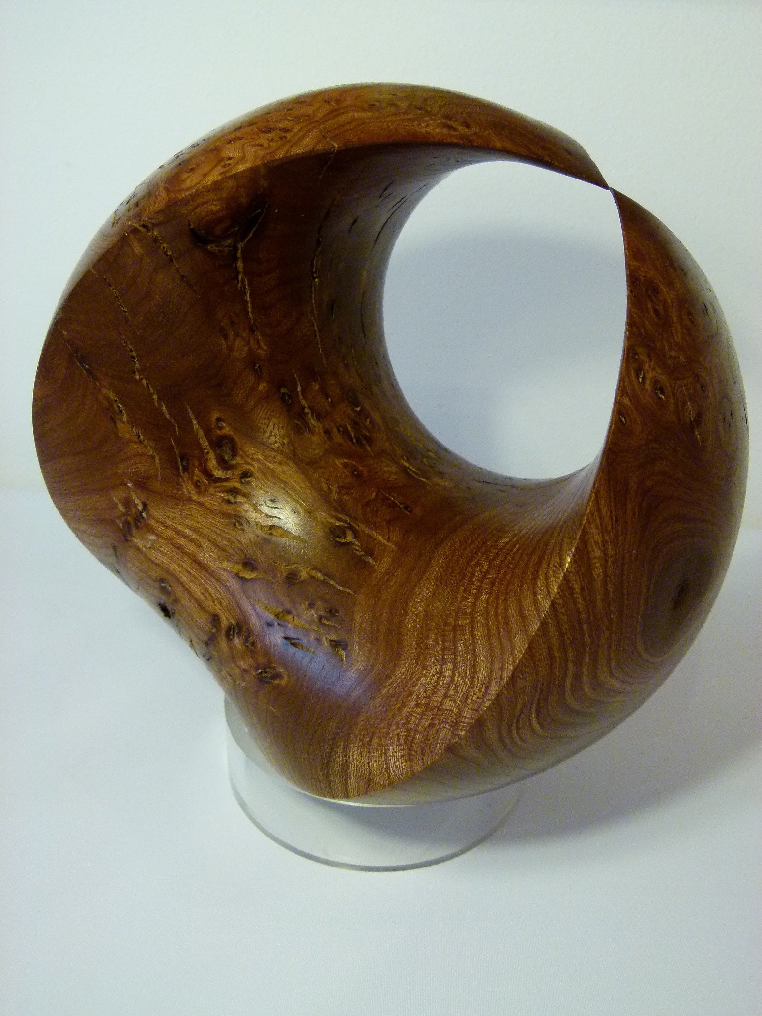 Contemporary abstract sculpture, 4D Sphere in Burr Elm by Samvado 200mm For Sale