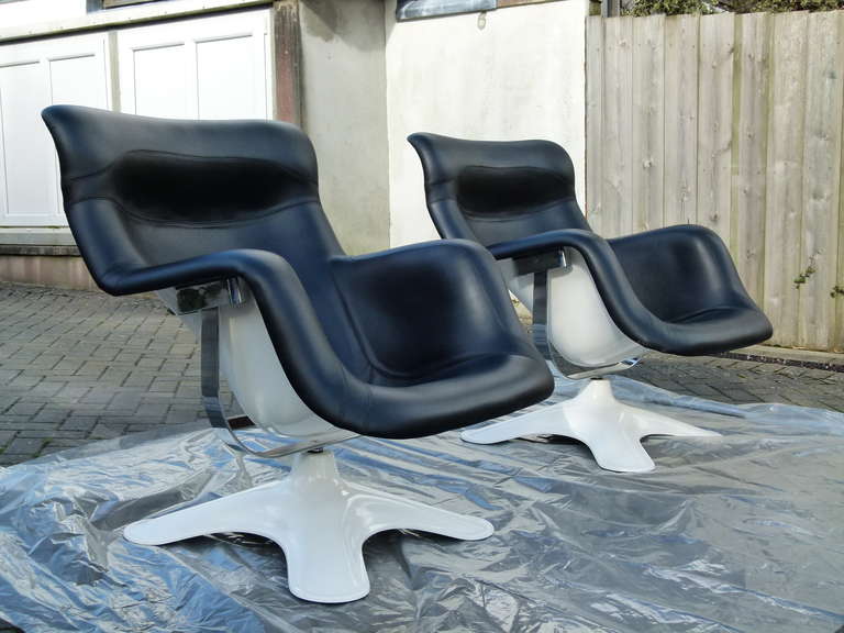 Pair of Karuselli Lounge Chairs in Black Leather by Yrjo Kukkapuro for Haimi 3