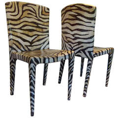 Retro Pair of Egg Shell Zebra Chairs Attributed to Maitland Smith, circa 1970s