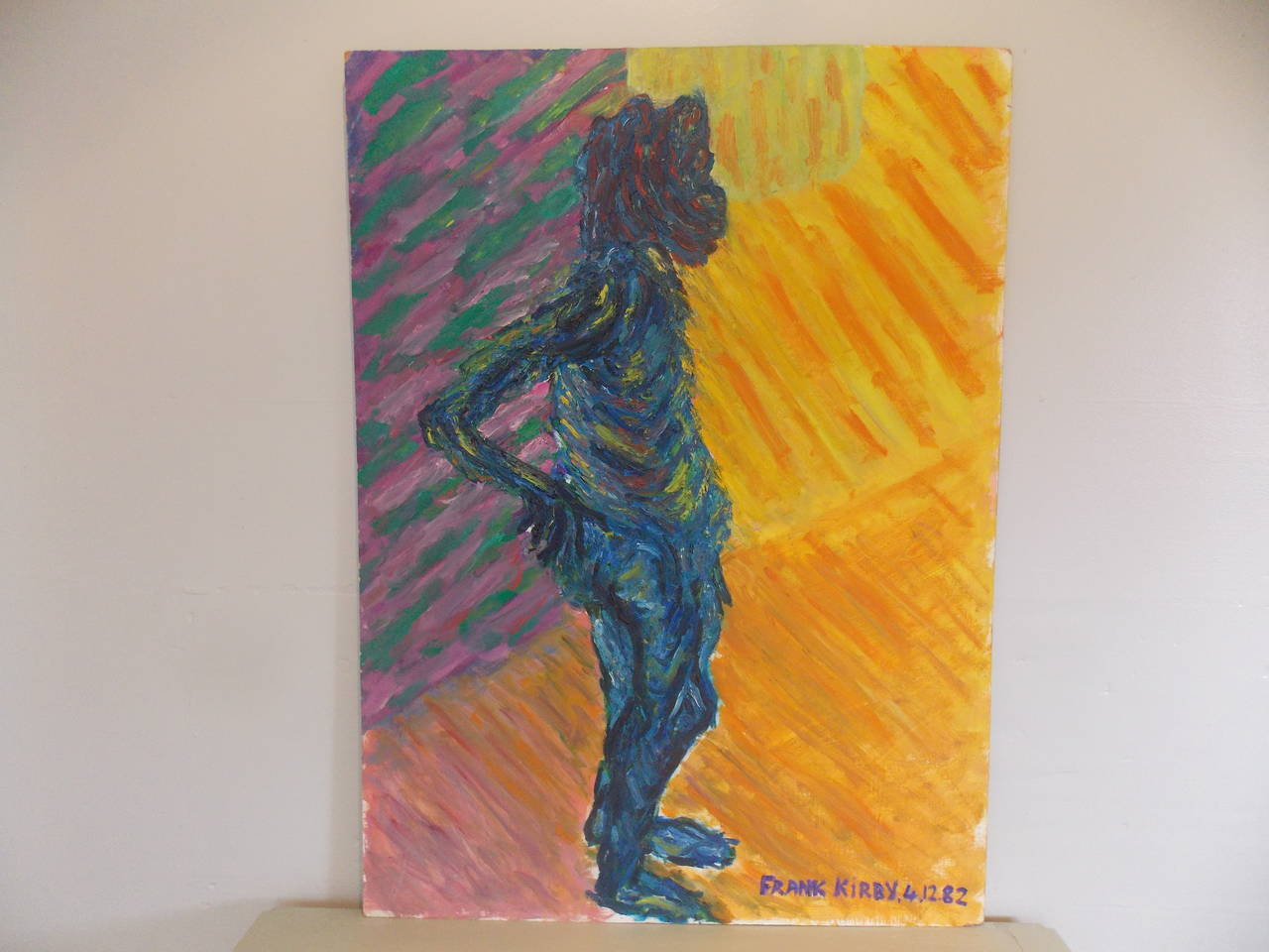 Board Abstract figurative painting by the British artist Frank Kirby c.1982 For Sale