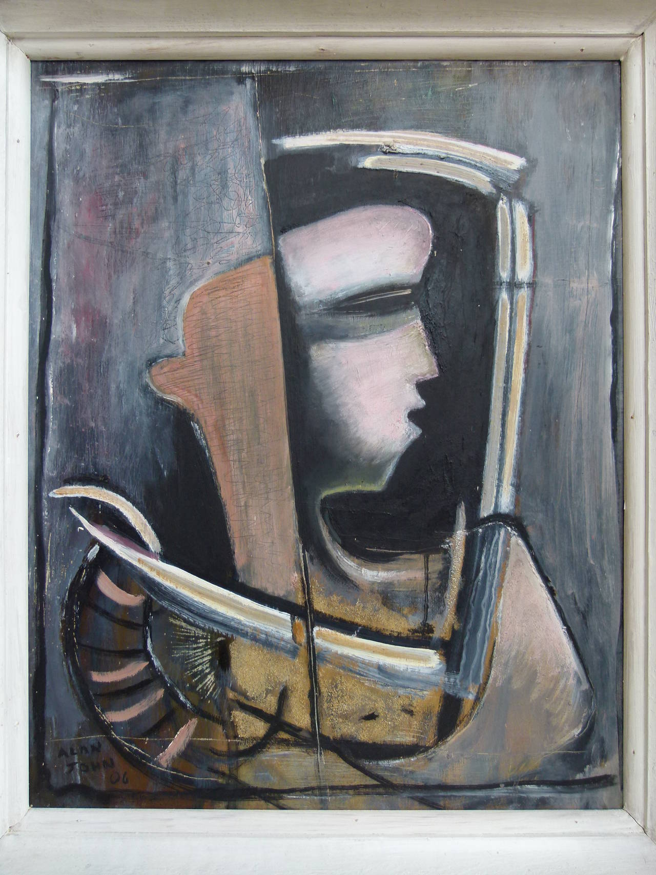 Abstract figurative painting by the British painter / sculptor Alan John c.1978 In Excellent Condition For Sale In London, GB
