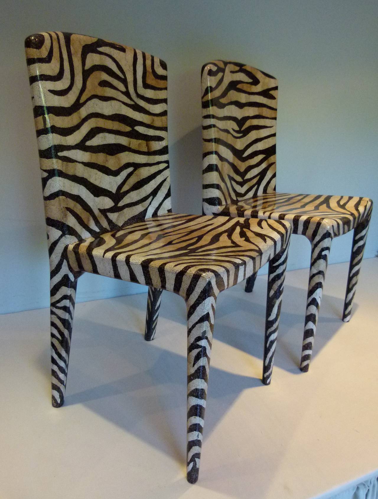 Pair of Egg Shell Zebra Chairs Attributed to Maitland Smith, circa 1970s For Sale 3