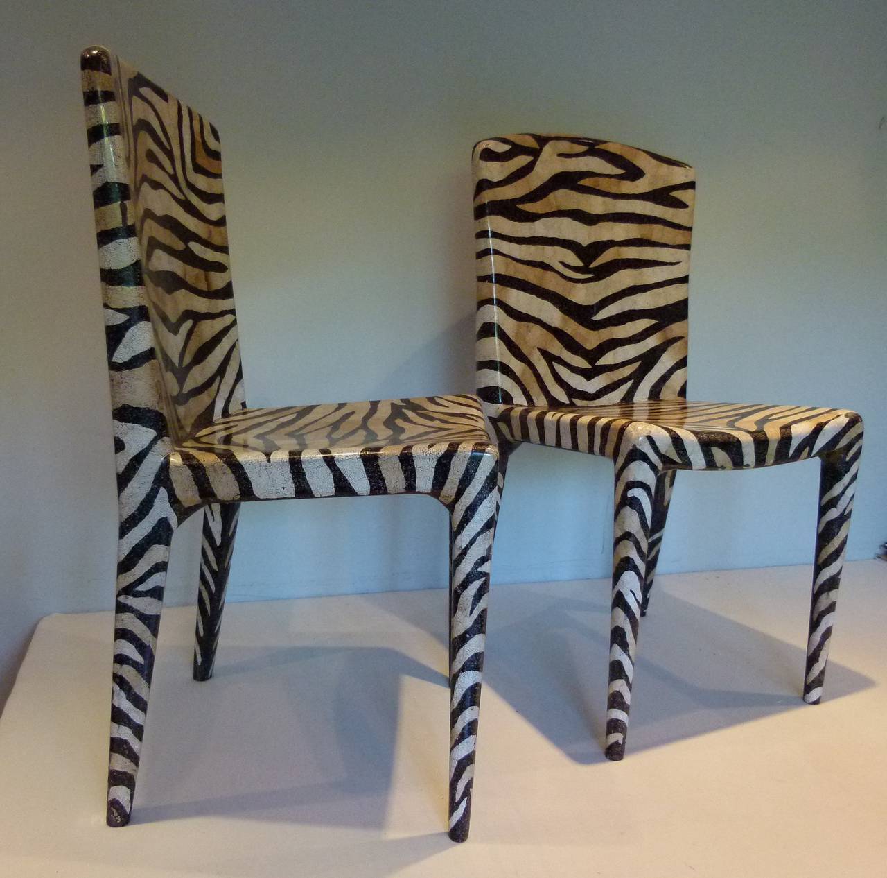 Late 20th Century Pair of Egg Shell Zebra Chairs Attributed to Maitland Smith, circa 1970s For Sale