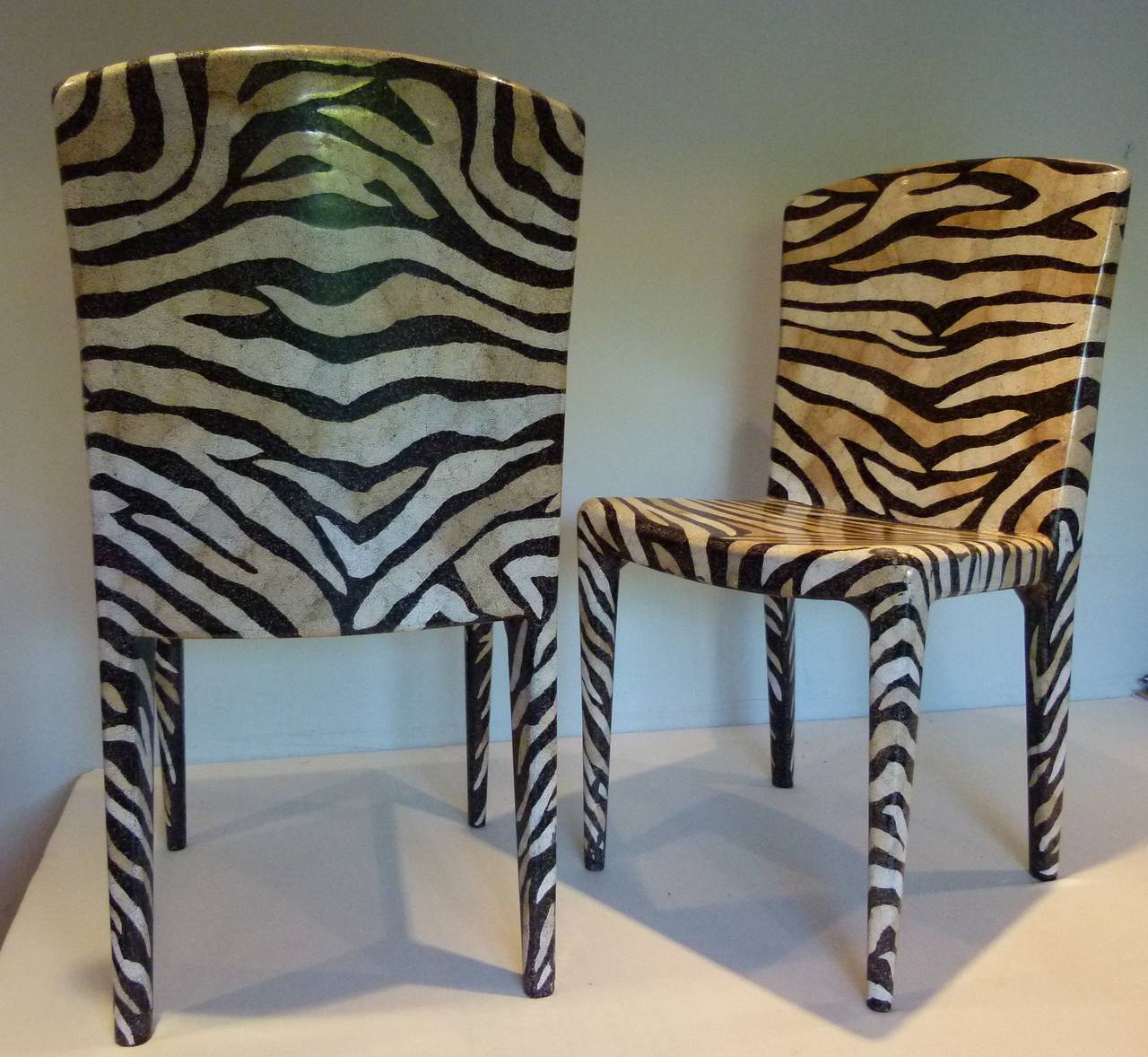 Pair of Egg Shell Zebra Chairs Attributed to Maitland Smith, circa 1970s For Sale 2