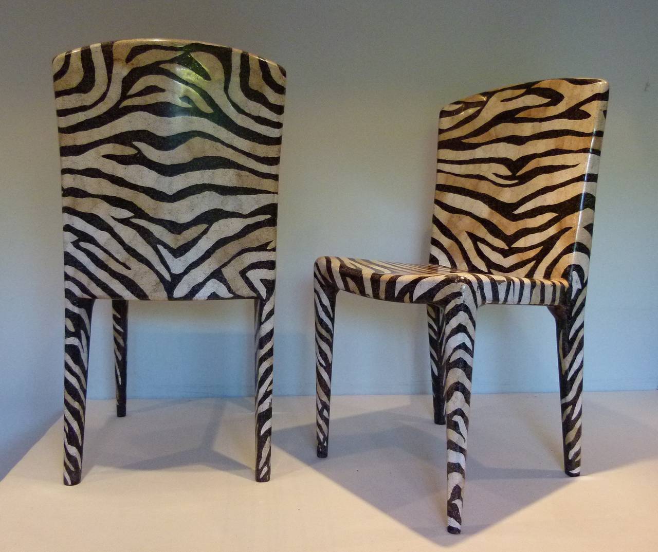Pair of Egg Shell Zebra Chairs Attributed to Maitland Smith, circa 1970s For Sale 4