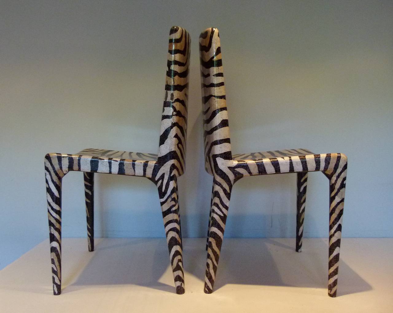 Pair of Egg Shell Zebra Chairs Attributed to Maitland Smith, circa 1970s In Good Condition For Sale In London, GB